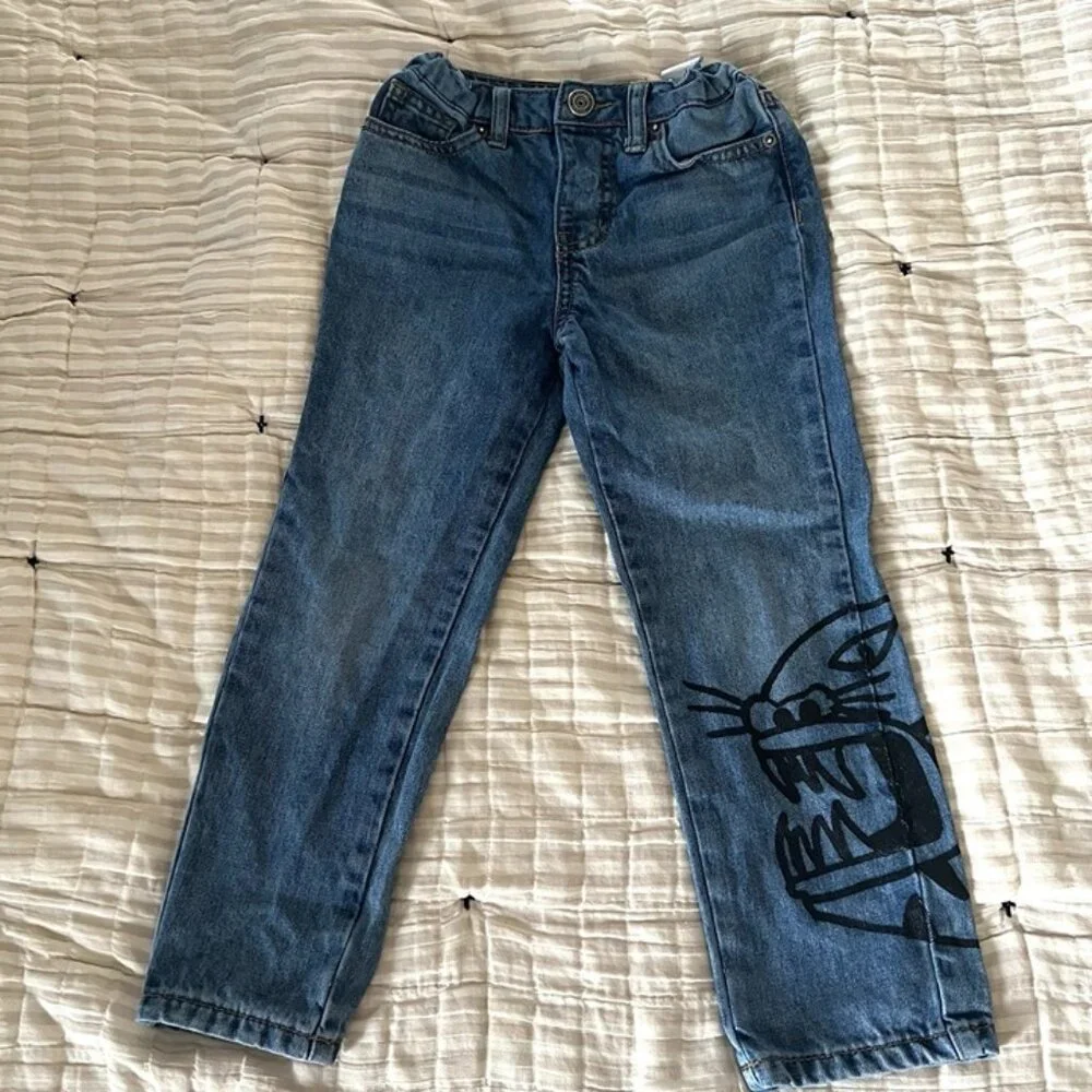 Boys Desigual Jeans sz 5/6‎ EU 110/116 Adjustable Waist Tiger Print Straight Leg